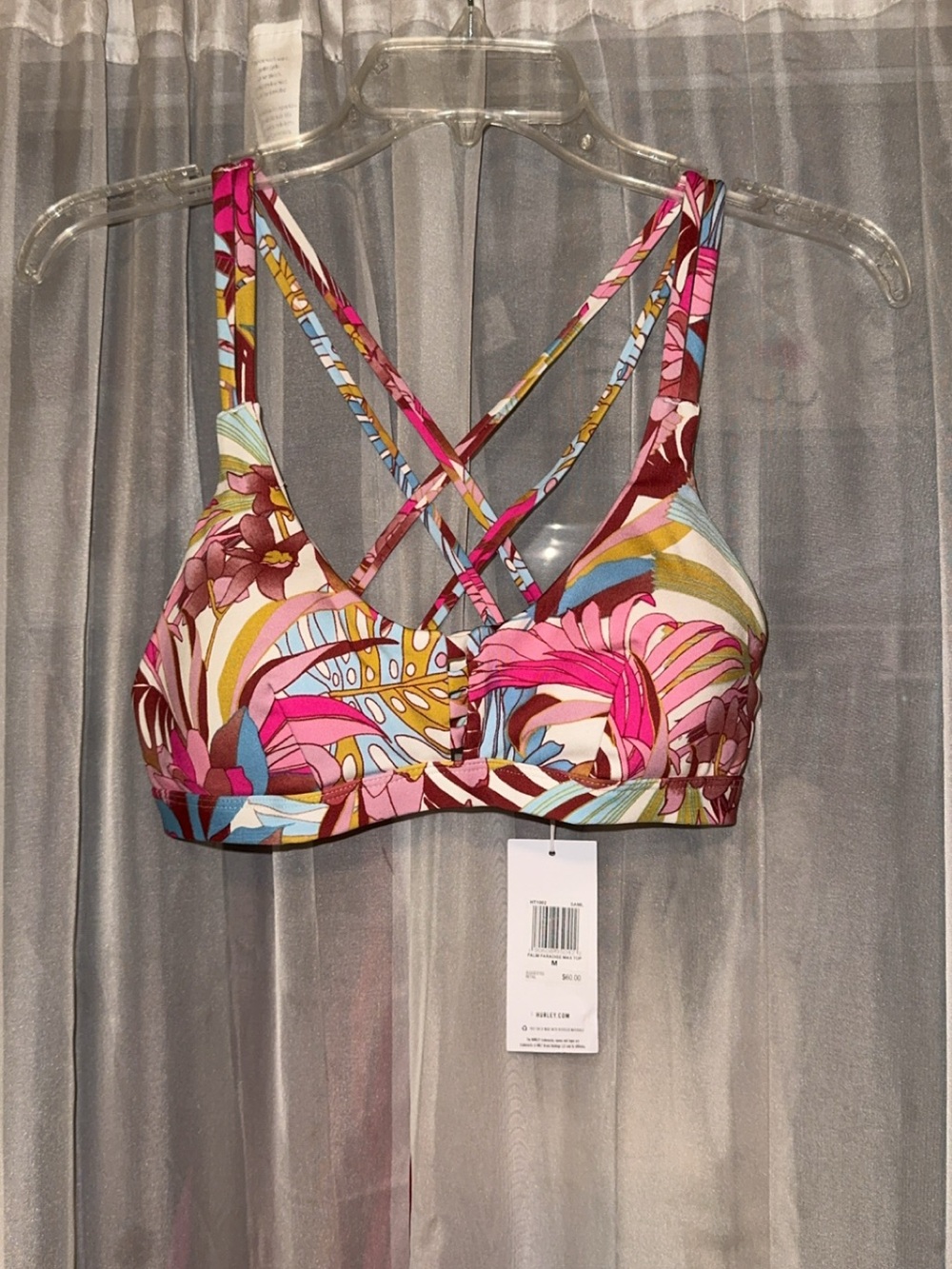 Hurley Colorful Tropical Print Strappy Bikini Top